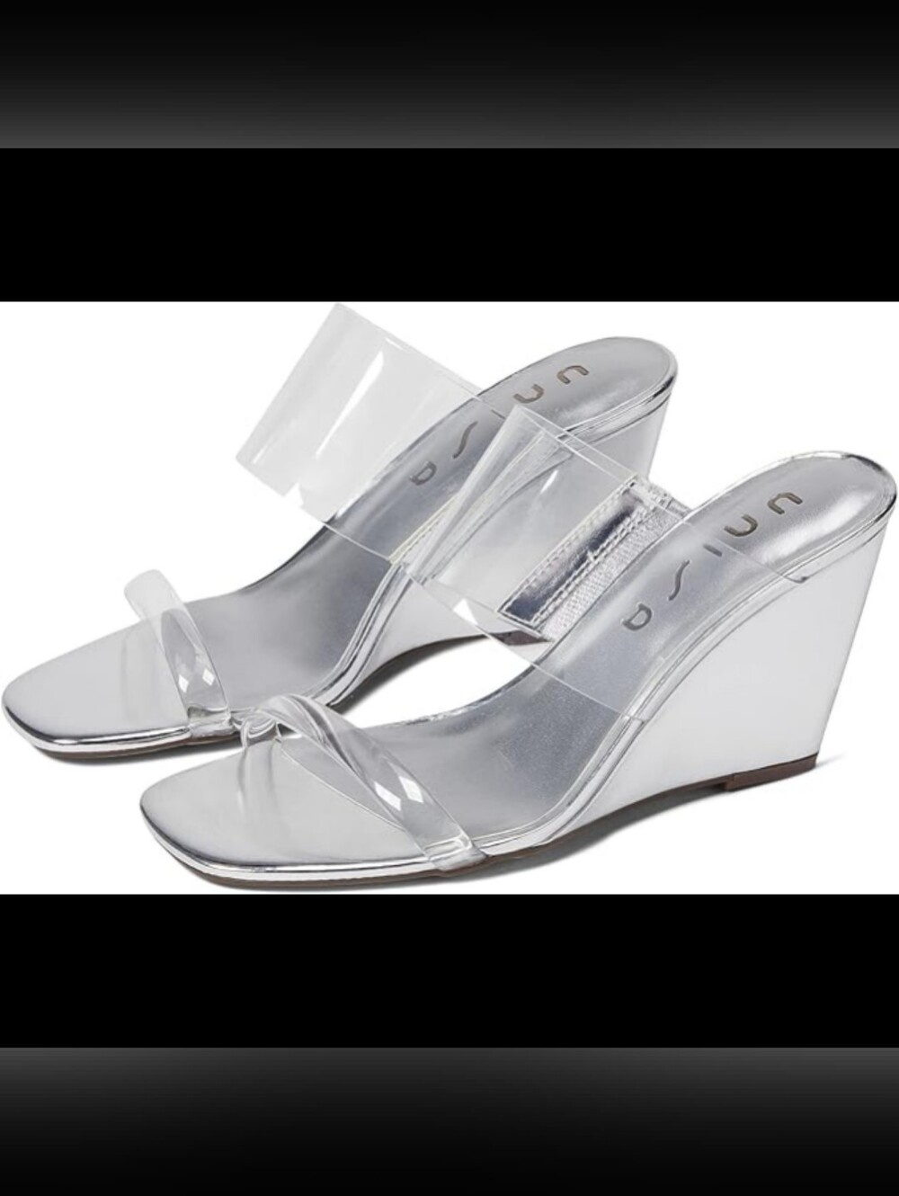 Unisa Silver Clear Lucite Strap Slide Sandals Women's Size 9.5 New Defect